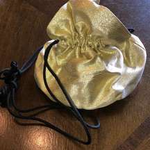 Vintage Gold Tone & Black Drawstring Pouch Bag Purse