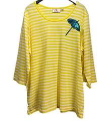 NEW Quacker Factory Bright Yellow & White Striped Turquoise Sequin Umbrella Top