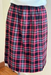 Boutique Vintage Red White Gray Black Plaid Midi Skirt SZ 10 Wool Blend