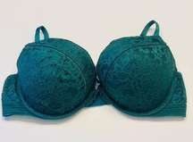 Victoria's Secret Bombshell Plunge Super Push Up Bra Lace 38C add 2 Cups Green