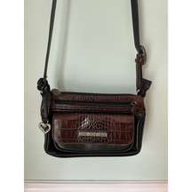 Brighton Black and Brown Croc Embossed Purse Satchel Pebbled Leather Organizer