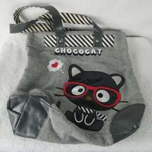 Sanrio Chococat 2010  Glasses Scarf Striped Tote Bag Shoulder Purse Grey Red