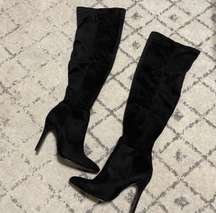 | Black Above Knee High Heel Boots