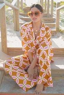 pajama style satin geometric set