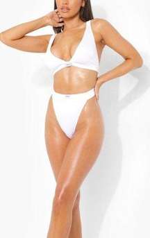 Bride Plunge Bikini Crop Top & Tanga Bikini Brief in White