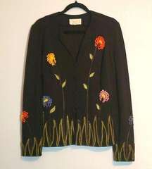 Vintage Cache black floral embroidered 3 button cardigan size S