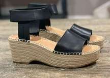 Frye & Co Amber Espadrille Wedge Sandals Wedge Ankle Strap Black Shoe