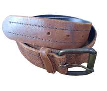 Amanda Smith Distressed Double Stitch Genuine Leather Belt Italy