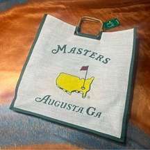 NWT Masters Golf Jute Tote Bag Augusta Georgia Green tan Wood handle