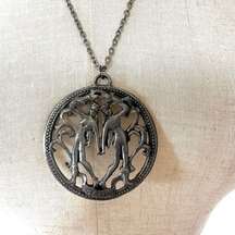 Vintage zodiac silver tone Gemini pendant necklace