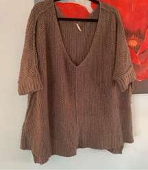 Free People Beige Brown Oversize Loose Knit Slouchy Sweater Sz S Small