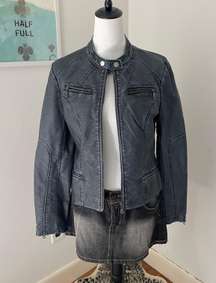 Gray Faux Leather Moto Jacket