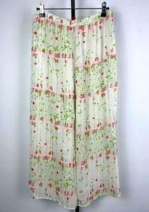 Josie Natori White Rose Bud Floral Wide Leg Sheer Cropped Lingerie Sleep Pants