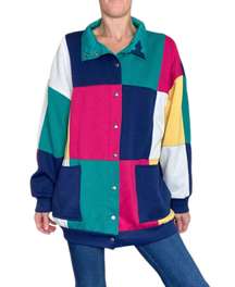 Vintage 80’s  Unisex Colorful Color Block Reversible Sporty Jacket