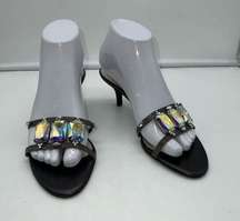 Sesto Meucci Bejeweled Iridescent Kitten Heel Slides size 7 NARROW