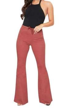 YMI Chloe Flare High Rise Flare Raw Hem Redwood Stretch Jean Pants Size Medium