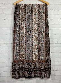 Collection Eighteen Scarf Bohemian Boho Gypsy Paisley Fringe Black Brown 72x27in