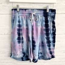 Vintage Havana Blue and Purple Tie Dye Elastic Waist Shorts