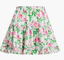 Hill House The Paz 100% Linen Mini Skirt In Pink Roses