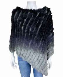 Love Token Genuine Rabbit Fur Poncho Black/Grey, Sz L