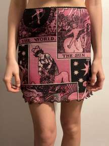 horoscope dolls, kill collection, pink skirt with tarot card detail mini skirt