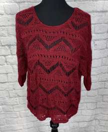 i  loose knit batwing scoopneck sweater 3/4 sleeve burgundy sz PM