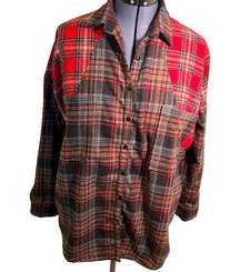 Lucca Couture Flannel Button Down Shirt Plaid Red Black Tan