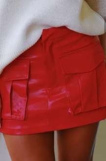 Triple threads Red Leather Skirt