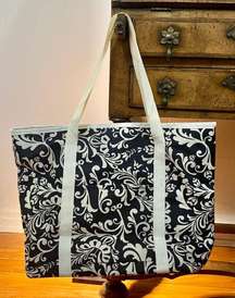 s black & Ivory printed canvas tote