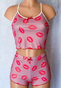 Pink & Red, Kiss Graphic, Pajama Set