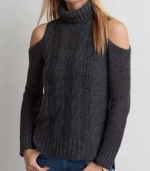 American Eagle Outfitters Charcoal Grey Cold Shoulder Turtleneck Sweater