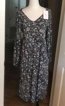 ISABEL Maternity Blue with Light Gray Floral Pattern Size Medium NWT