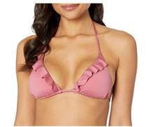 Soluna Under Sun Triangle Ruffle Swim Bikini Top Mulberry Pink D Cup NWT