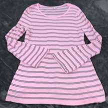 Size L long bell sleeve, pink and black striped dress/ tunic Talbots 100% cotton