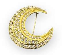 Joan Rivers Crescent Moon Rhinestone Goldtone Brooch Pin