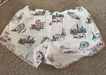 Pink and white graphic pajama shorts never worn