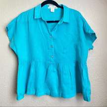 C&C California 100% Linen Shirt turquoise boxy size Medium