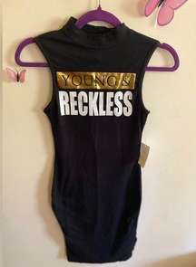 K T O O Young & Reckless Black Tank Dress w Crew Neck Line & Slits MSRP$30