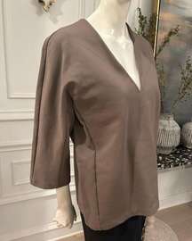 Oak + Fort Structured Knit Blouse in Taupe