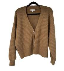 Prologue Brown Ribbed V Neck Button Up Cardigan