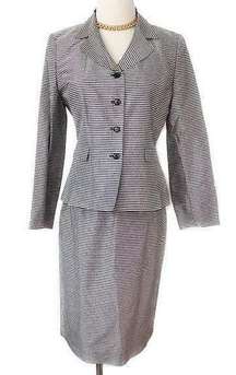 Vintage Kasper 100% silk gingham plaid pencil skirt blazer suit set 6P