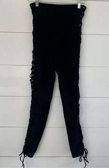 Lovers + Friends Revolve Black Lace Up Pants Leggings Faux Suede