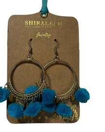 SHIRALEAH Zola Blue pom pom hoop Earrings