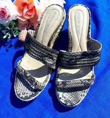 Andrew Geller gold straw snakeskin look strappy espadrille wedge heel sandals