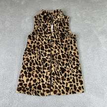 Suzanne Betro Open Vest Womens Small Faux Fur‎ Leopard Lined With Pockets