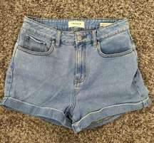 Mom Shorts Medium Wash Blue Denim Cuffed High Waisted Jean Short Size 28