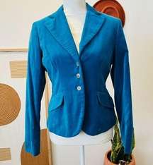 Vintage Blue Velvet Fitted Triple Embellished Button Spring Blazer