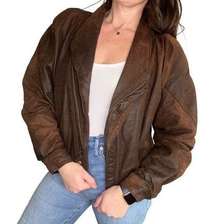 Vintage 80s Pelle Soft Leather Bomber Jacket in Brown Oversized Size Small