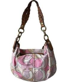 coach hobo canvas bag y2k pink shoulder purse
 Top zip pink white