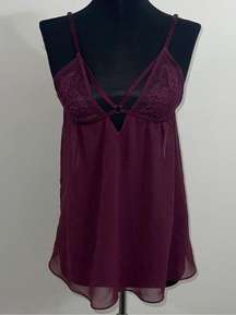 Sheer Chiffon & Lace Babydoll Maroon Dress